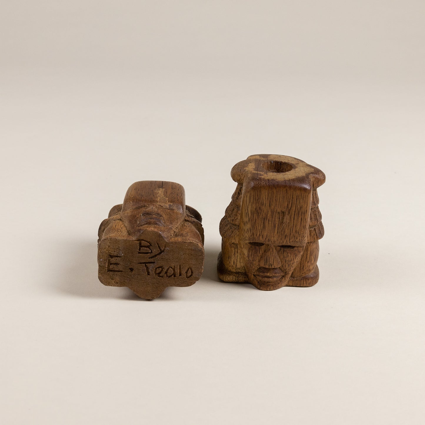Figural Carved Wood Candle Holders