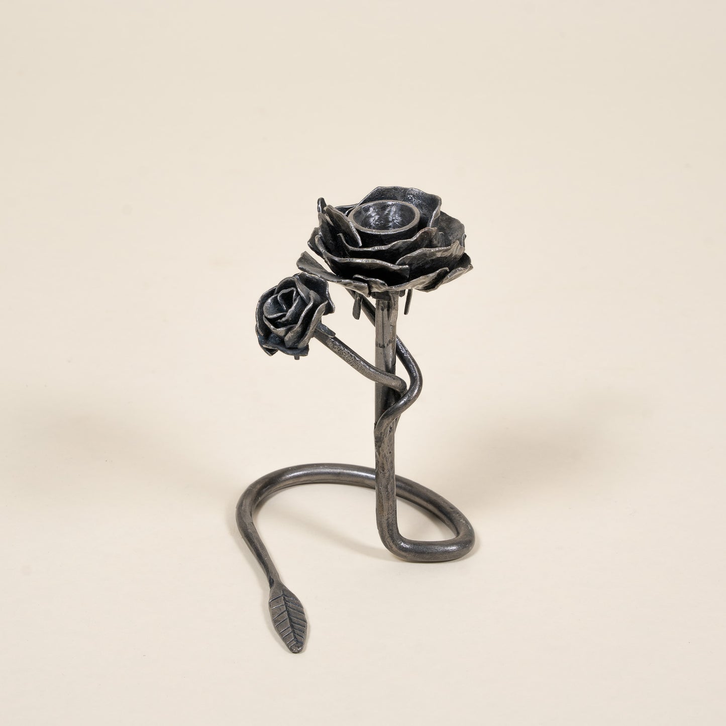 Set of Three Hand Forged Rose Candle Holders