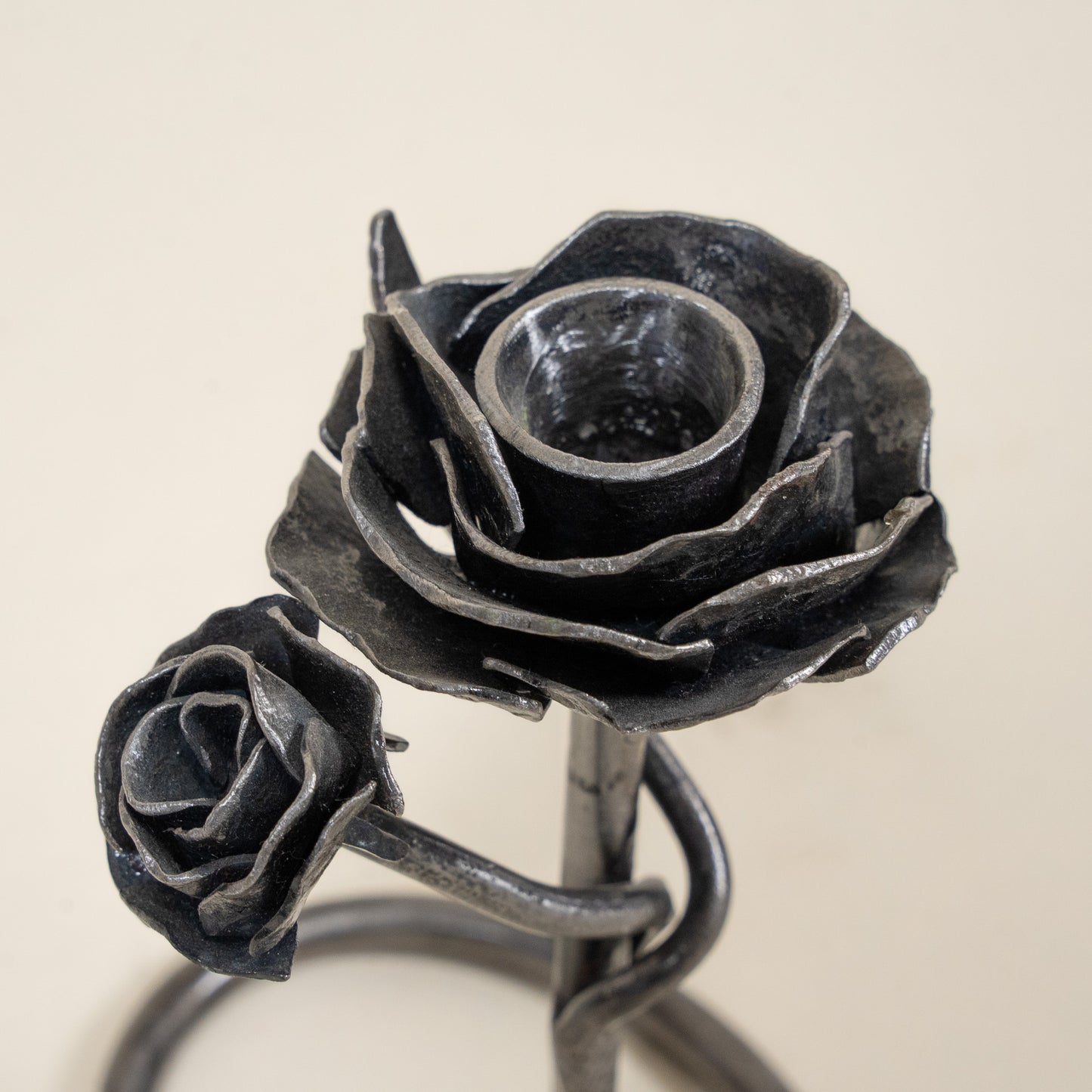 Set of Three Hand Forged Rose Candle Holders