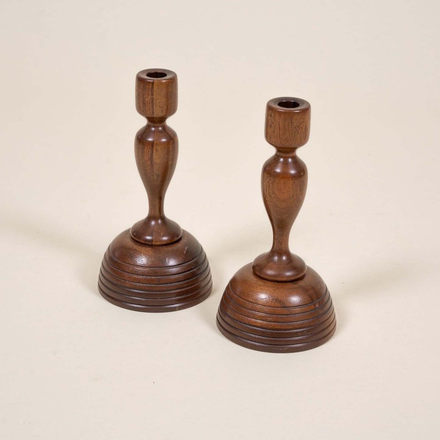 Pair of Folk Art Hand Turned Wooden Candle Holders