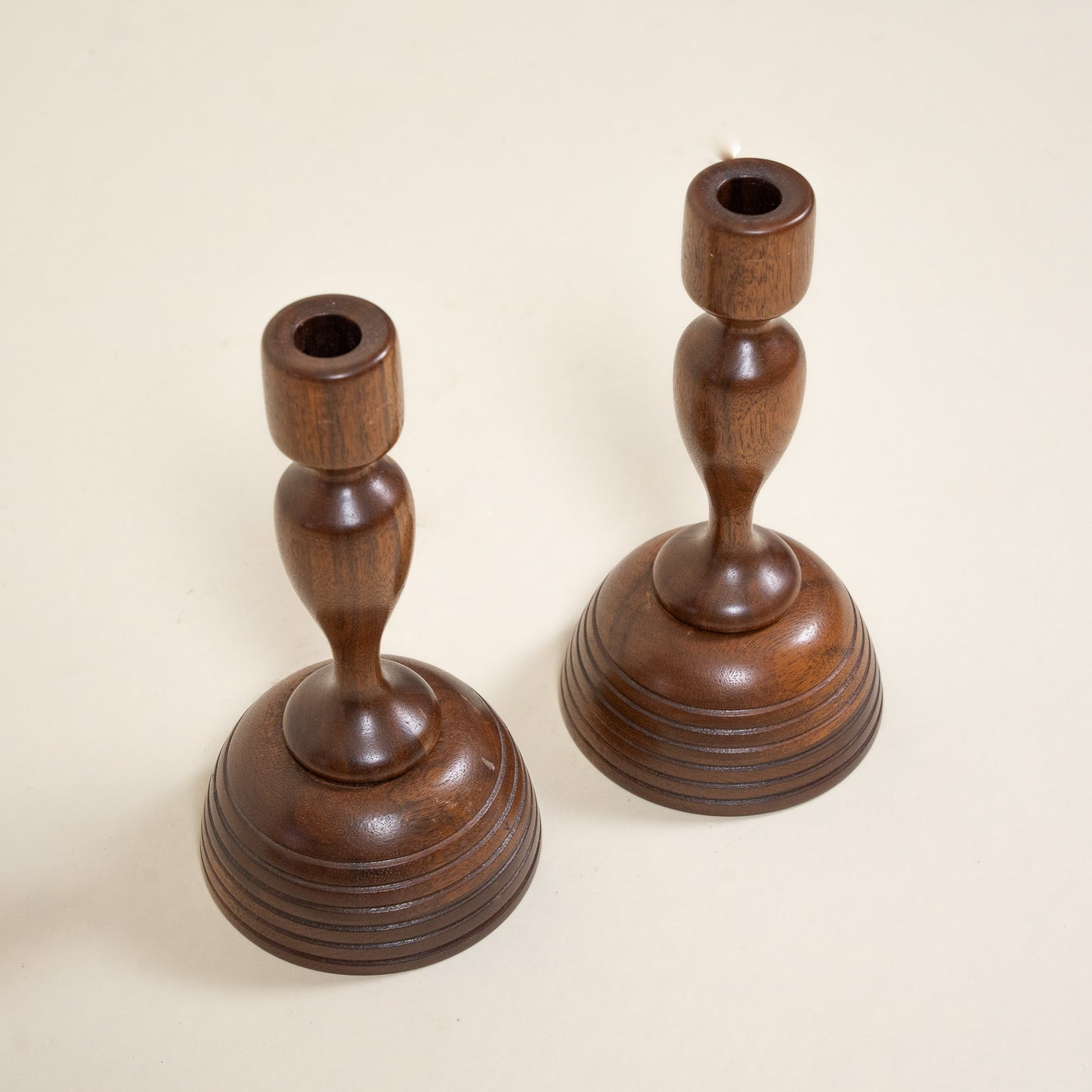 Pair of Folk Art Hand Turned Wooden Candle Holders