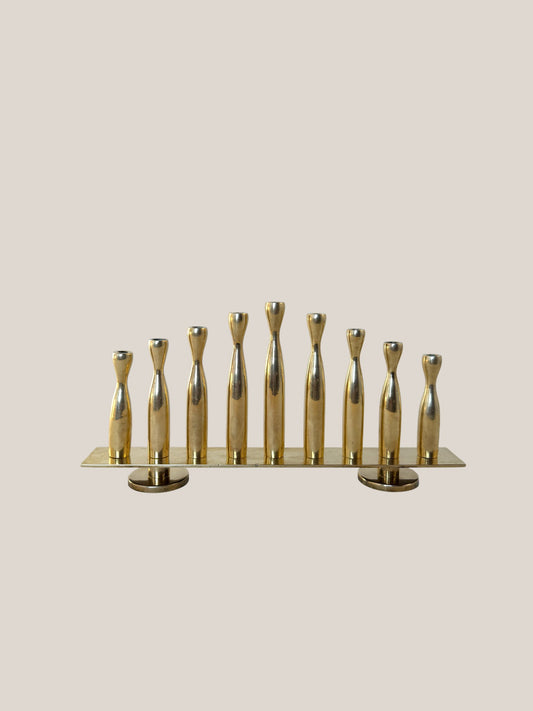 Solid Brass Modernist Menorah by Sid Goldberg 1998
