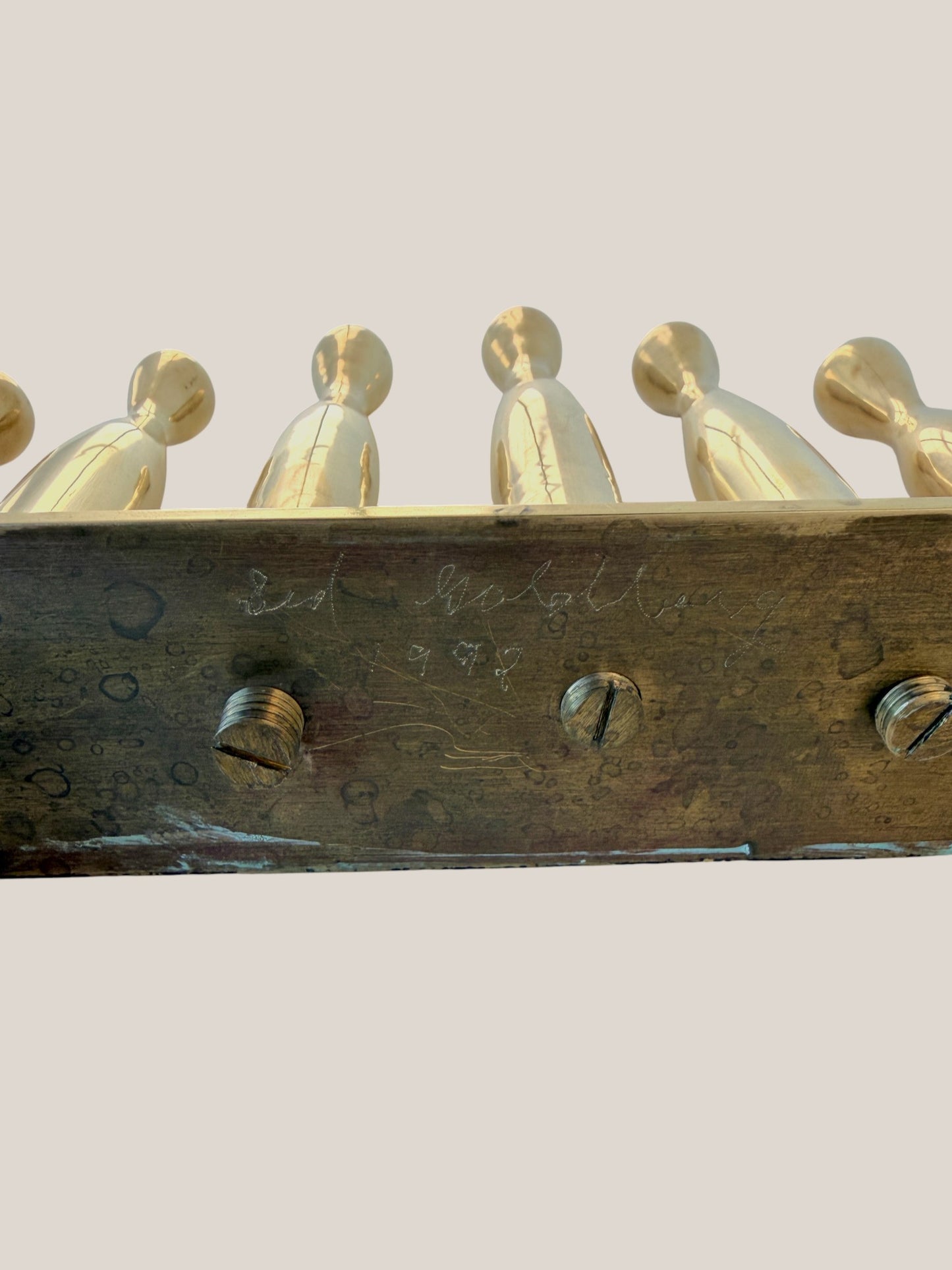 Solid Brass Modernist Menorah by Sid Goldberg 1998